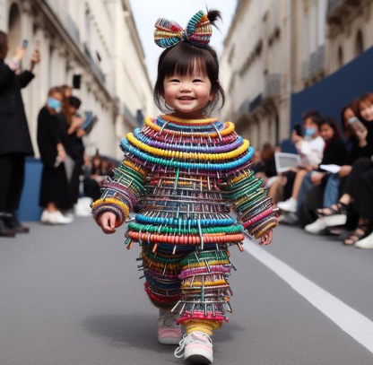Fashion enthusiasts are left with a lasting impression by babies wearing recycled outfits, showcasing impressive eco-fashion.